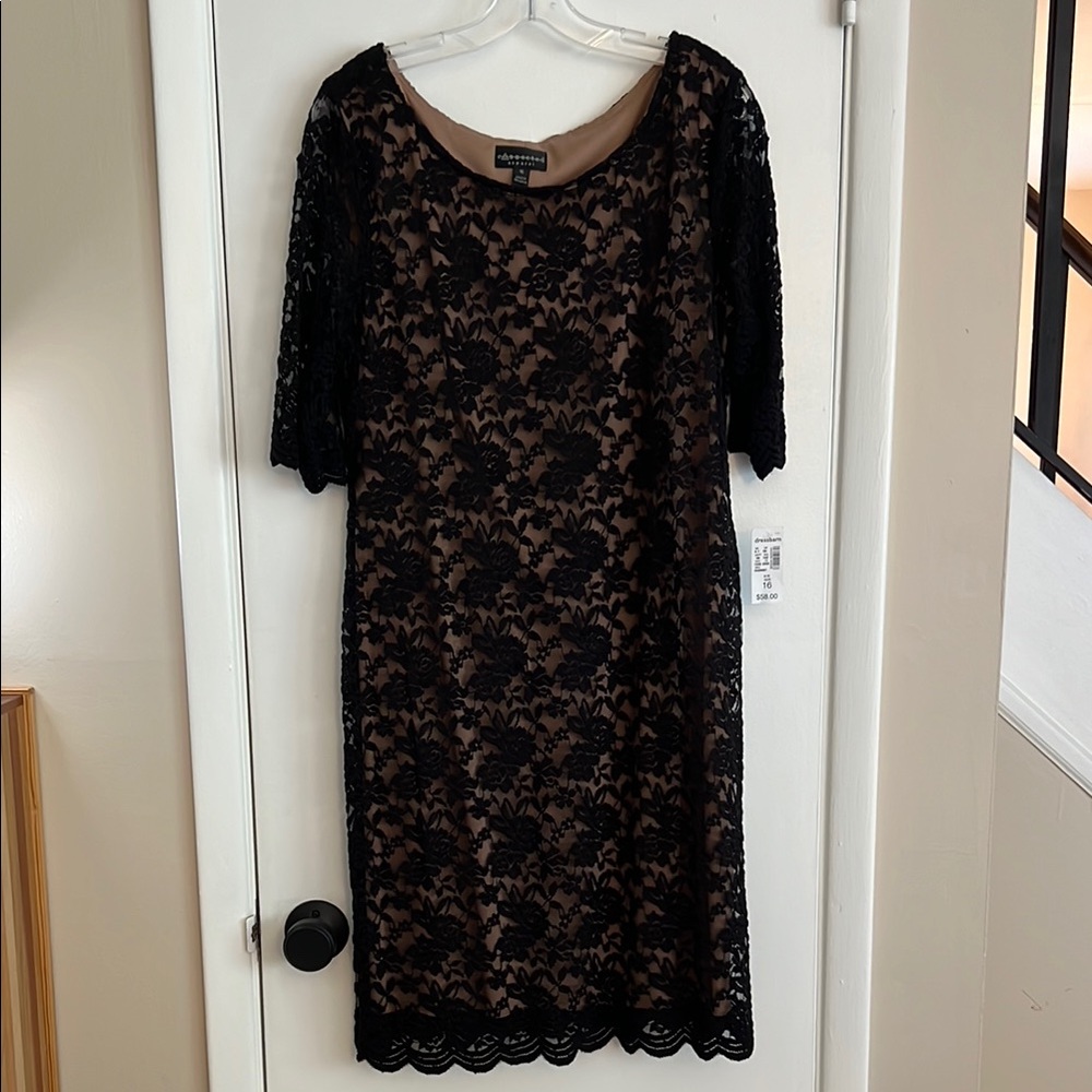 NWT, Black Lace Overlay Dress by Connected Apparel, size 16